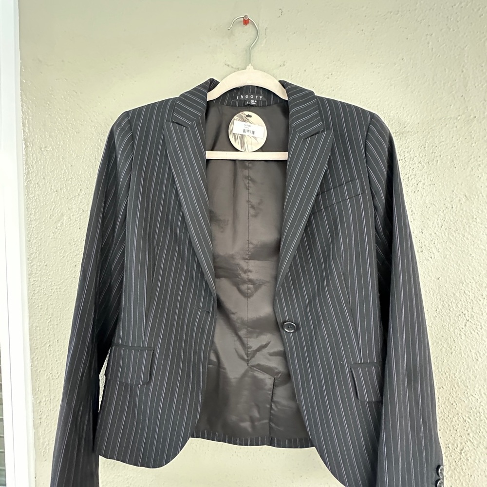 Theory Dark Gray Striped Blazer